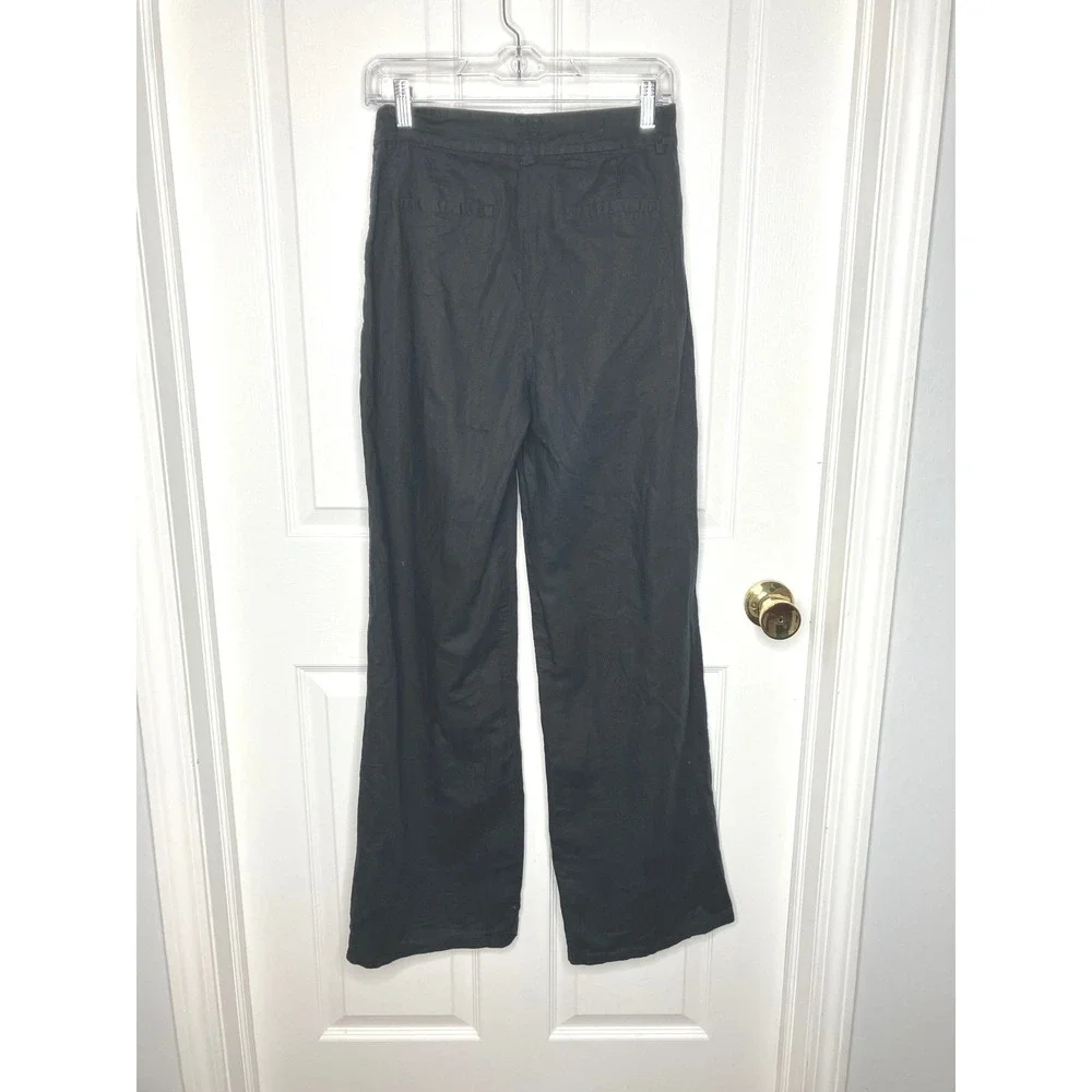 Paige Niguel Cotton Linen Wide Leg Pant Black Size 6 Preppy Boho Casual - Picture 3 of 7